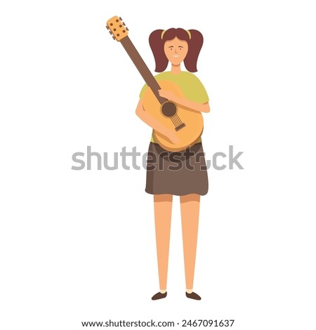 Smiling girl with guitar icon cartoon vector. Ready for new lesson. Art event