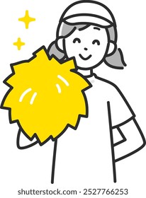 Smiling girl in gym clothes with pompoms