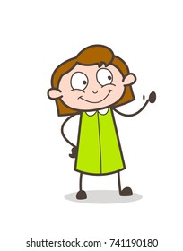 Smiling Girl Hand Gesture Vector Illustration