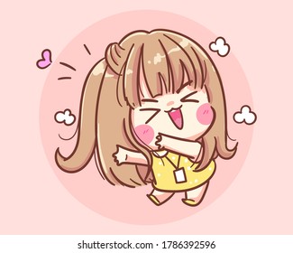 Smiling Girl happy and funny cartoon art illustration Premium Vector