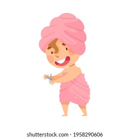 Smiling Girl with Her Hair Wrapped in Towel after Taking Bath Cutting Her Nails Vector Illustration