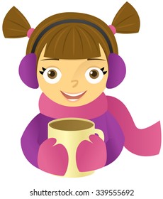 Smiling girl holding a cup of hot chocolate