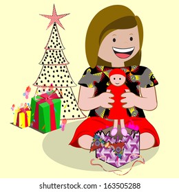 smiling girl holding her doll