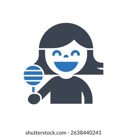 smiling girl holding a lollipop icon