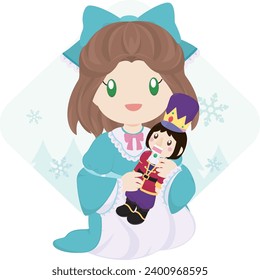 Smiling Girl Holding Nutcracker Doll
