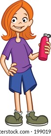 Smiling girl holding water container bottle canteen
