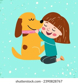 Smiling girl hugging her dog