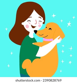 Smiling girl hugging her dog