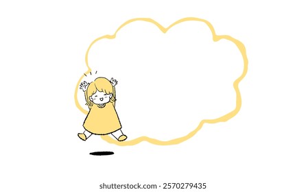A Smiling Girl Jumping with a Speech Bubble