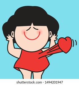 Smiling Girl Listening To Her Own Heart Beat Concept Card Character Illustration