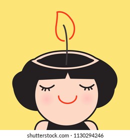 Smiling Girl With Lit Candle Burning Inside Of Head. Concept Of Creative Ideas Card Character illustration