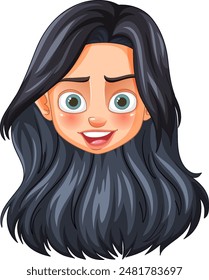 Smiling girl with long black hair