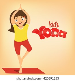 Smiling girl make yoga exercise. Vector illustration
