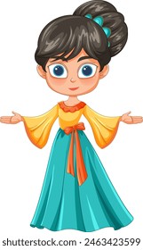 Smiling girl with open arms and bright dress