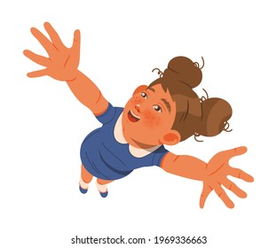 Smiling Girl Outstretching Her Arms Showing Positive Hand Gesture Feeling Excitement Vector Illustration