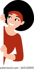 Smiling Girl Peeking Red Dress Cartoon peeking, happy Malawi Martyrs Day
