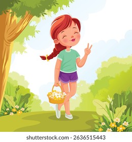 Smiling Girl Picking Spring Flowers