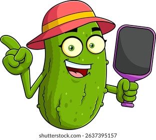 Smiling Girl Pickleball Cartoon Character Wearing Hat and Holding Paddle – Vector Hand Drawn Illustration Isolated On Transparent Background