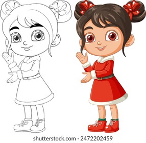 Smiling girl with pigtails and red dress