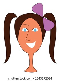 Smiling girl with pink bow vector illustration on white background 