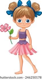 Smiling girl with a pink flower