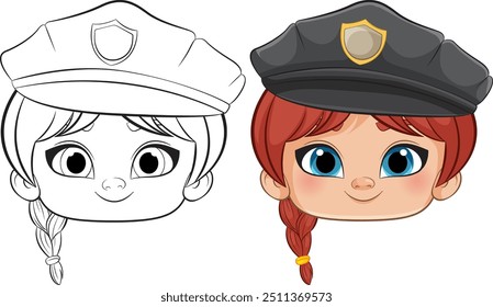 Chica sonriente en el Arte vectorial del sombrero de la policía