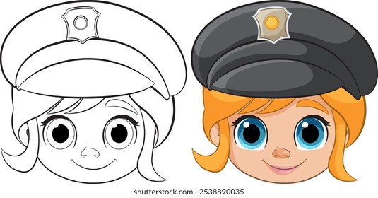 Chica sonriente en el Vector del sombrero de la policía