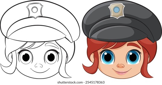 Chica sonriente en el Arte vectorial del sombrero de la policía