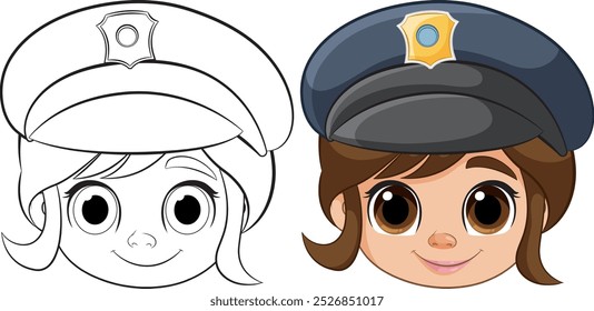 Niña sonriente en Arte vectorial de uniforme de policía