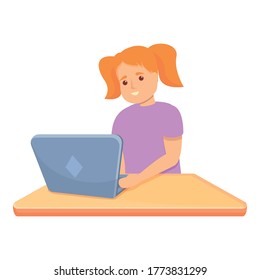 Lächelnde Mädchen Programmier Symbol. Cartoon von lächelndem Mädchen, das Vektorsymbol für Webdesign einzeln auf weißem Hintergrund