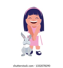smiling girl with rabbit