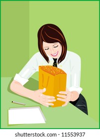 Smiling girl receiving a gift