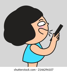 Smiling Girl is Recording Her Voice, Talking With Speakerphone On Mobile Phone, Record Voice Message Or Translating Her Words Concept Card Character illustration