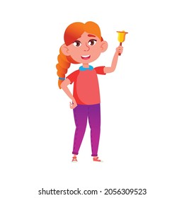smiling girl ringing bell at school cartoon vector. smiling girl ringing bell at school character. isolated flat cartoon illustration