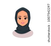 Smiling girl in scarf. Young Arabic business woman wearing hijab. Arabian Woman Face Covered with Hijab. Vector illustration isolated from white background