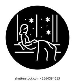 Smiling girl sitting by the window color line icon. Vector illustration.Editable stroke.