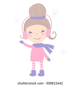 Smiling girl with Snowflakes Vector Illustration