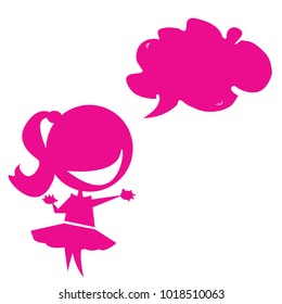 niña sonriente con ilustración de caricatura de burbuja de habla aislada en blanco
