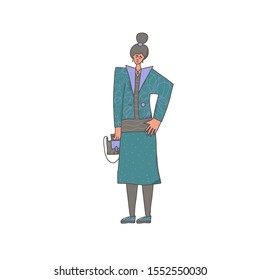 Smiling girl standing isolated on white background. Snappy dressed woman. Vector  illustartion.