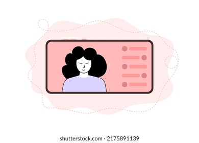 Smiling girl is streaming video through her phone. The concept of conducting an online broadcast