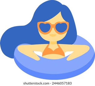 Smiling Girl in Swim ring enjoys in the summer pool, a joyful vector illustration capturing vacation fun