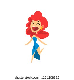 Smiling girl taking part in quiz show vector Illustration on a white background