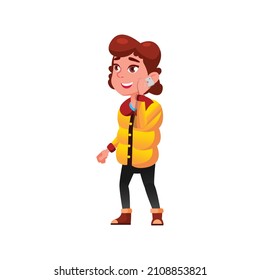 smiling girl teen in autumn season clothes speaking on cellphone cartoon vector. smiling girl teen in autumn season clothes speaking on cellphone character. isolated flat cartoon illustration