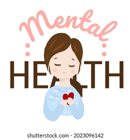 A smiling girl touch her heart happily with mental health issue