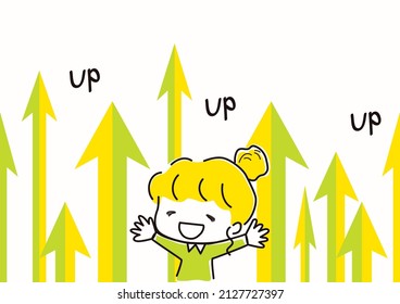 smiling girl and upward arrows