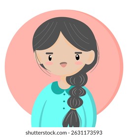 Smiling Girl, Vector Illustration, Flat Design, Cartoon Woman, Long Hair, Female Character, Cute Girl, Smile, Colorful, Hand-Drawn Art, Happy Woman, Retro, Art, for print, background, fashion, Graphic