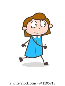 Smiling Girl Walking Pose Vector