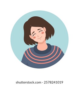 Smiling Girl wearing bob haircut avatar. Woman portrait icon. Manga styled girl illustration. Video call vector illustration. Anime style, flat design. Manga character icon