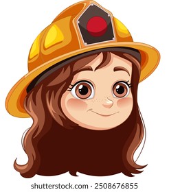 Smiling girl wearing a firefighter helmet