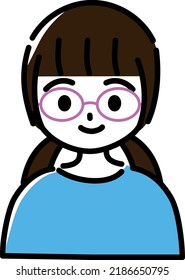 A smiling girl wearing glasses from an infant to a lower grade elementary school student (upper body)